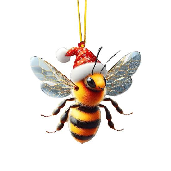 Christmas Ornament 2D Acrylic Dog Bear Bee Rabbit Rooster Hanging Decoration Cartoon Animals Xmas Tree Pendant for Home Party Decor