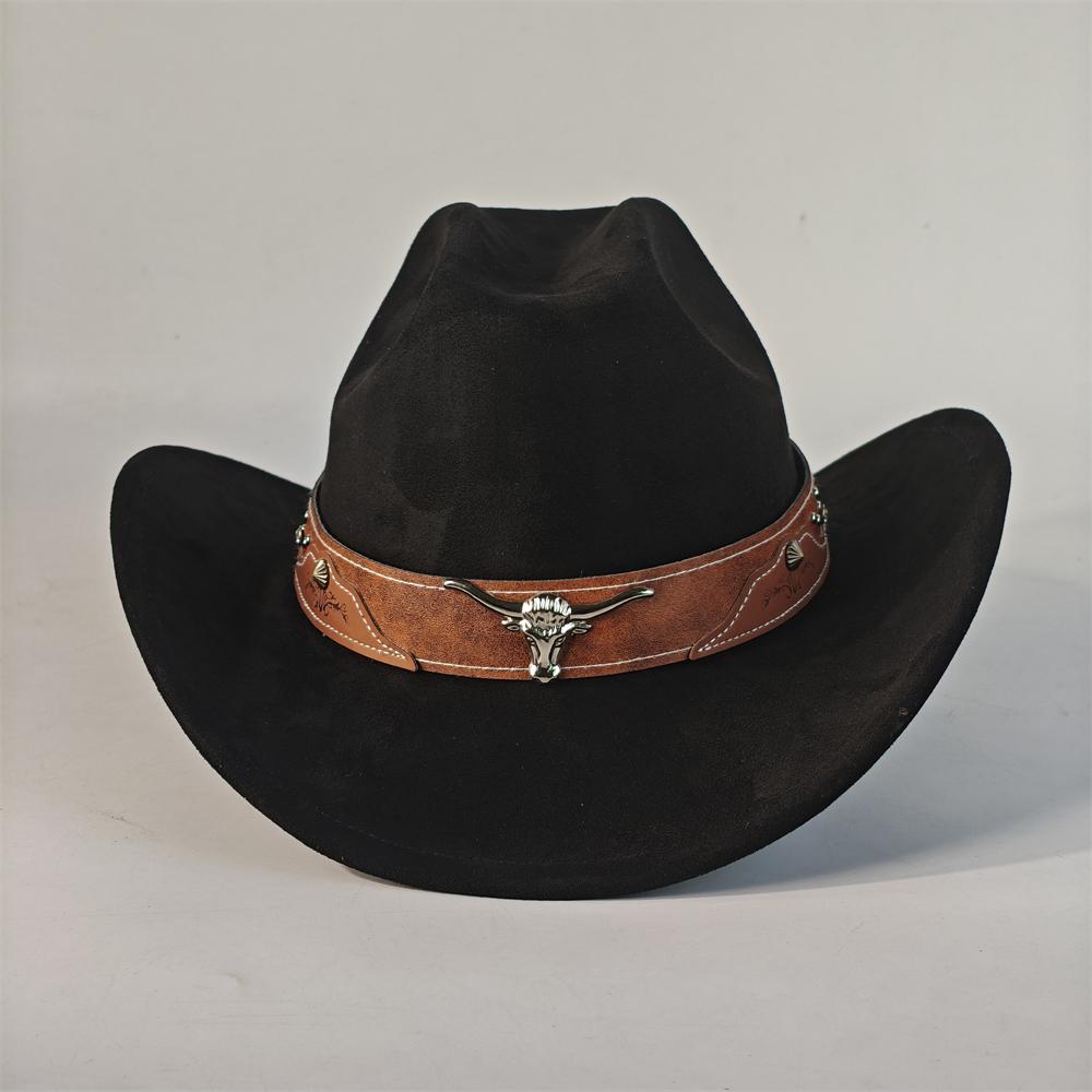 Bull Head Accessories Cowboy Hat For Women Men 7.5Cm Wide Brim Western Suede Hat For Cowboys And Cowgirls Sombrero Vaquero