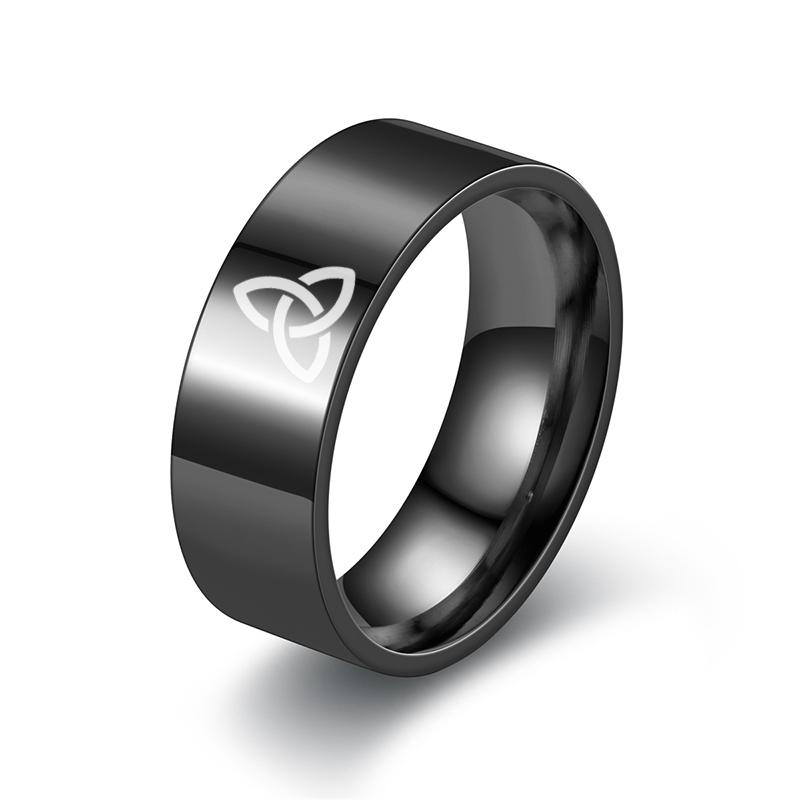 Black Anime Retro Stainless Steel Valkonut Viking Era Symbol Men's Ring Role-playing God's Eye Jewelry Gift