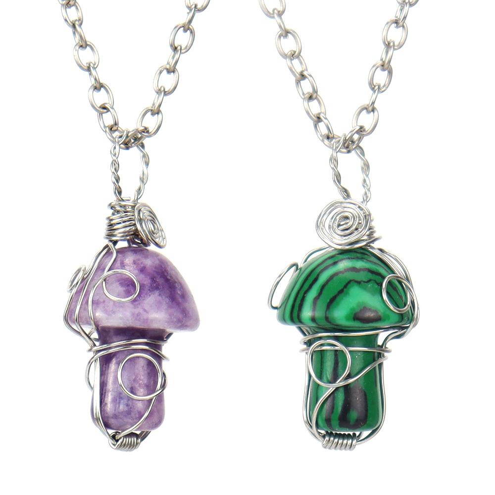 Mushroom Crystal Pendant Necklace for Women Colorful Stone MetalRimmed Mushroom Necklace Teenage Girl GraduationNecklace Jewelry