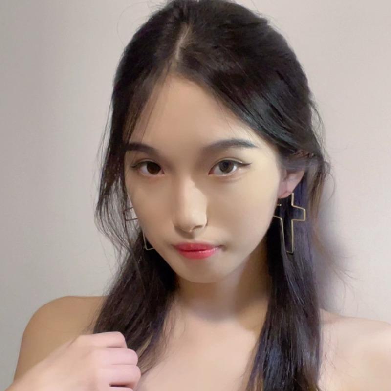 2026 New Punk Metal Hollow Cross Pendant Earrings Casual and Simple Earring Niche Design Exaggerated Earrings