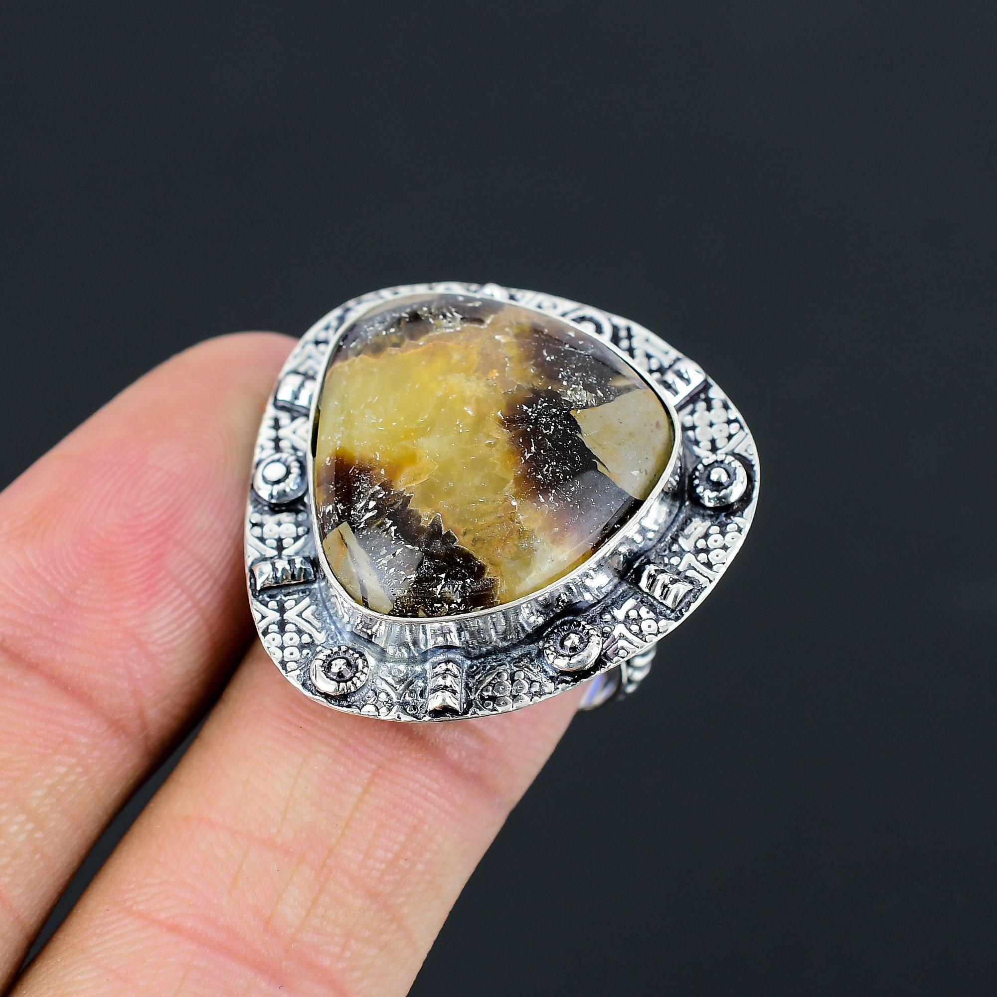Gift For Her 925 Silver Natural Septarian Gemstone Solitaire Ring Size 9 9