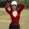V Neck Slim Crop Tops Sweet Skinny Bodysuit Chic Bottoming Top  Streetwear