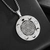 New Simple Hollow Flower of Life Mandala Moon Phase Sacred Geometric Sweater Chain Flower Necklace Jewelry