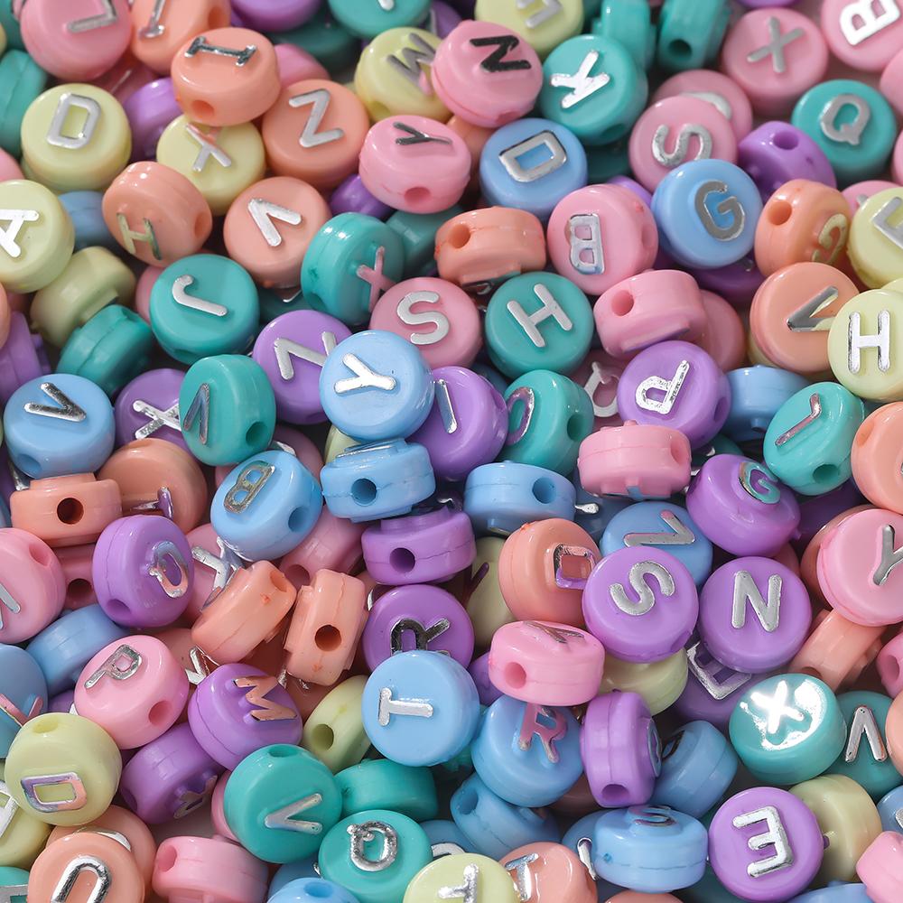 30pcs 6*10mm Mixed Acrylic Letter Beads Round Spacer Loose Beads for DIY Necklace Bracelet Earring Jewelry Making Accessories