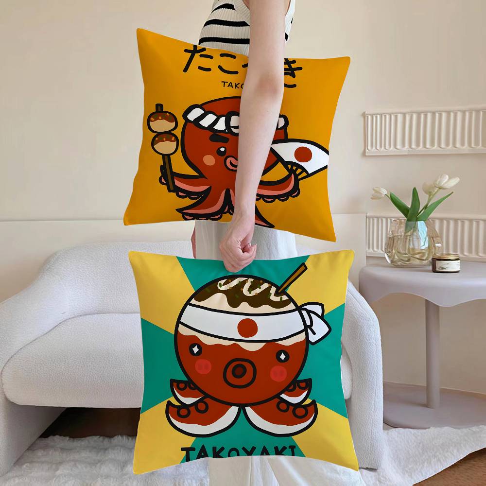 Cartoon Japanese Takoyaki Food Pillow Case Printed Brushed Fleece Pillow Baby Skin-Touch Eco-Friendly Dye-Sublimat