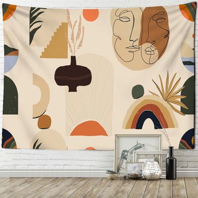 Colorful Human Face Abstract Lines Illustration Tapestry Wall Hanging Boho Psychedelic Witchcraft Aesthetics Room Home Decor