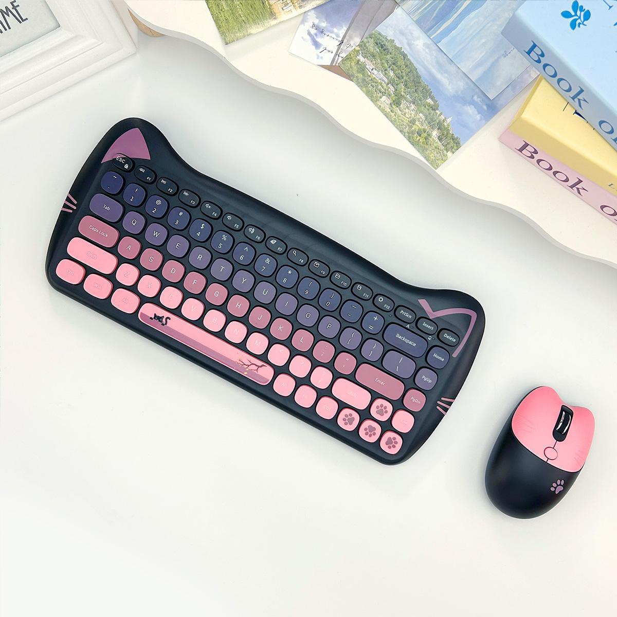 

Беспроводная клавиатура Cat 2.4g - комплект с мышкой: Милый розовый панк - тематический набор для ноутбуков, ПК и домашнего офиса