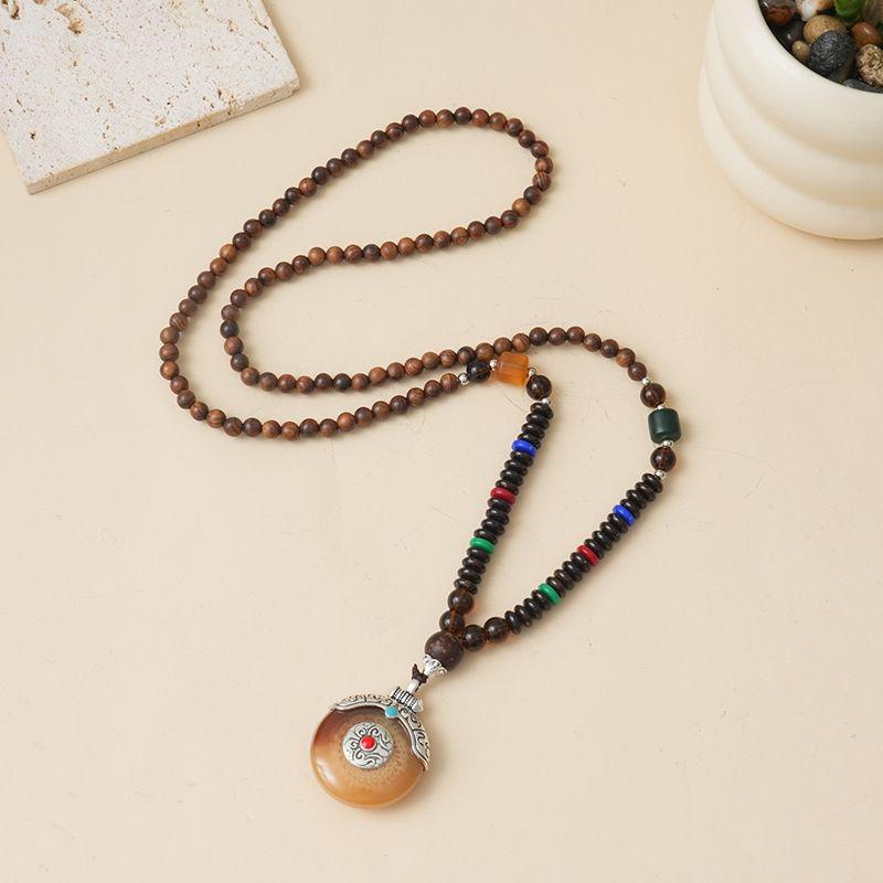 Ethnic Style Wood Necklace & Prayer Beads - Unisex Versatile Chicken Wing Wood Sweater Chain