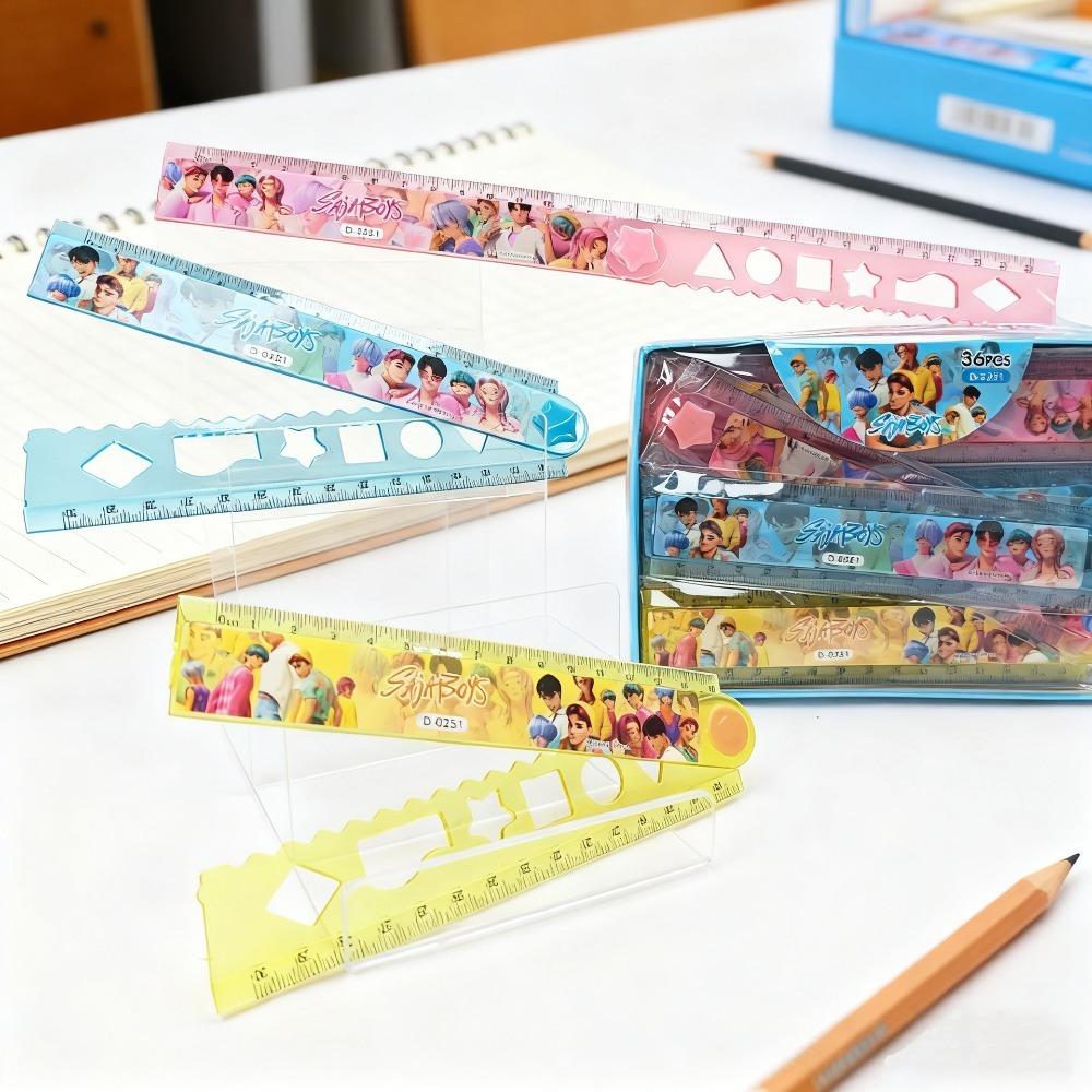 3 Stück Kpop Dämonenjäger Huntrix Rumi Anime Kunststoff Faltskalen Set 30cm/11.8in Gerade Dreieck Geometrie Mathe Messwerkzeuge