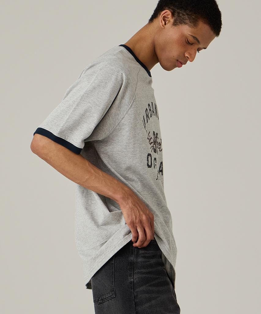 URBANAGE [Set] Ringer Raglan Oversized Short Sleeve T-Shirt (2 Types)