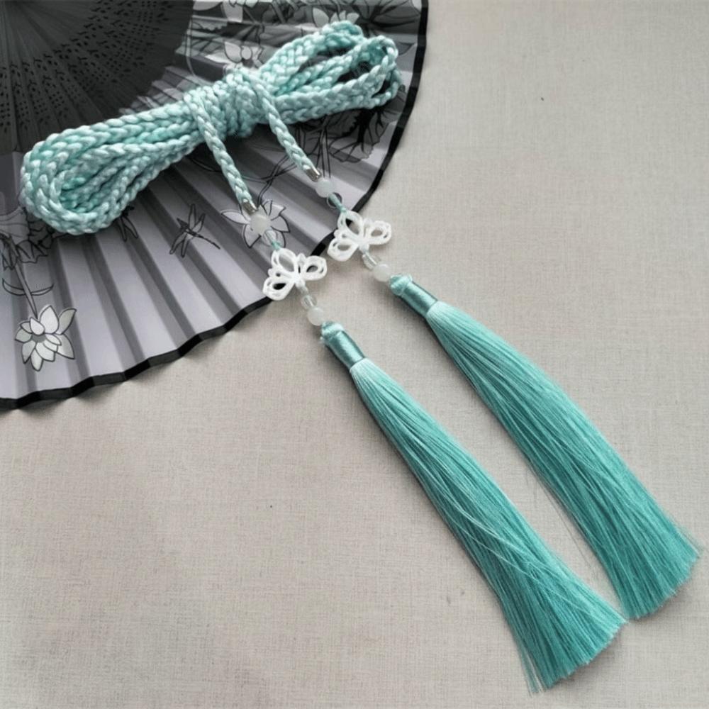 Vintage Handwoven Hanfu Waist Tie Belt Chinese Style Traditional Tassel Waist Cord Butterfly Pendant Waist Rope for Men Women