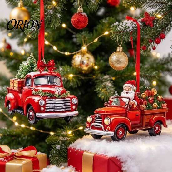 Festive Home Accents 12/24/36Pcs Christmas Wooden Ornaments, Santa Claus Red Truck Hanging Decorations with Rope, Reusable Seasonal Decor Xmas