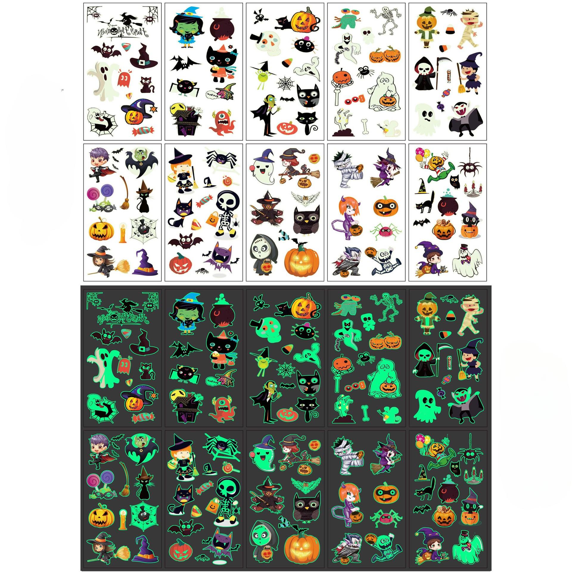 

Світні Хелловінські тату-наклейки Дитячі Мультяшні Святкові Вечірні Смішні Наклейки Тату на Руку Обличчя 1pcs