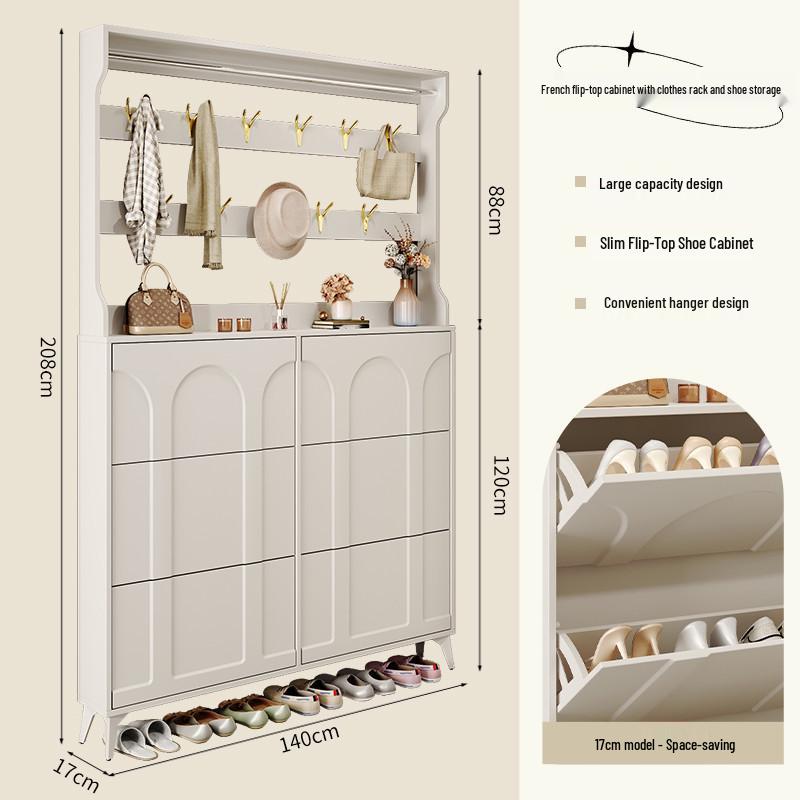 Ultra-Thin Flip-Top Shoe Cabinet & Coat Rack for Entryway Hallway Storage