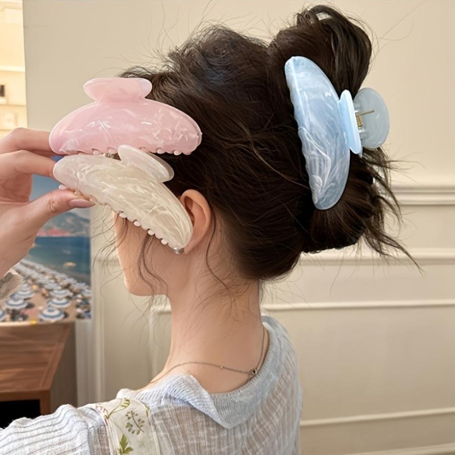 3-Color Set Marble Streamer Cloud Pattern Crescent Acetate Hair Clip, High-End Fashionable Sweet Hair Accessory