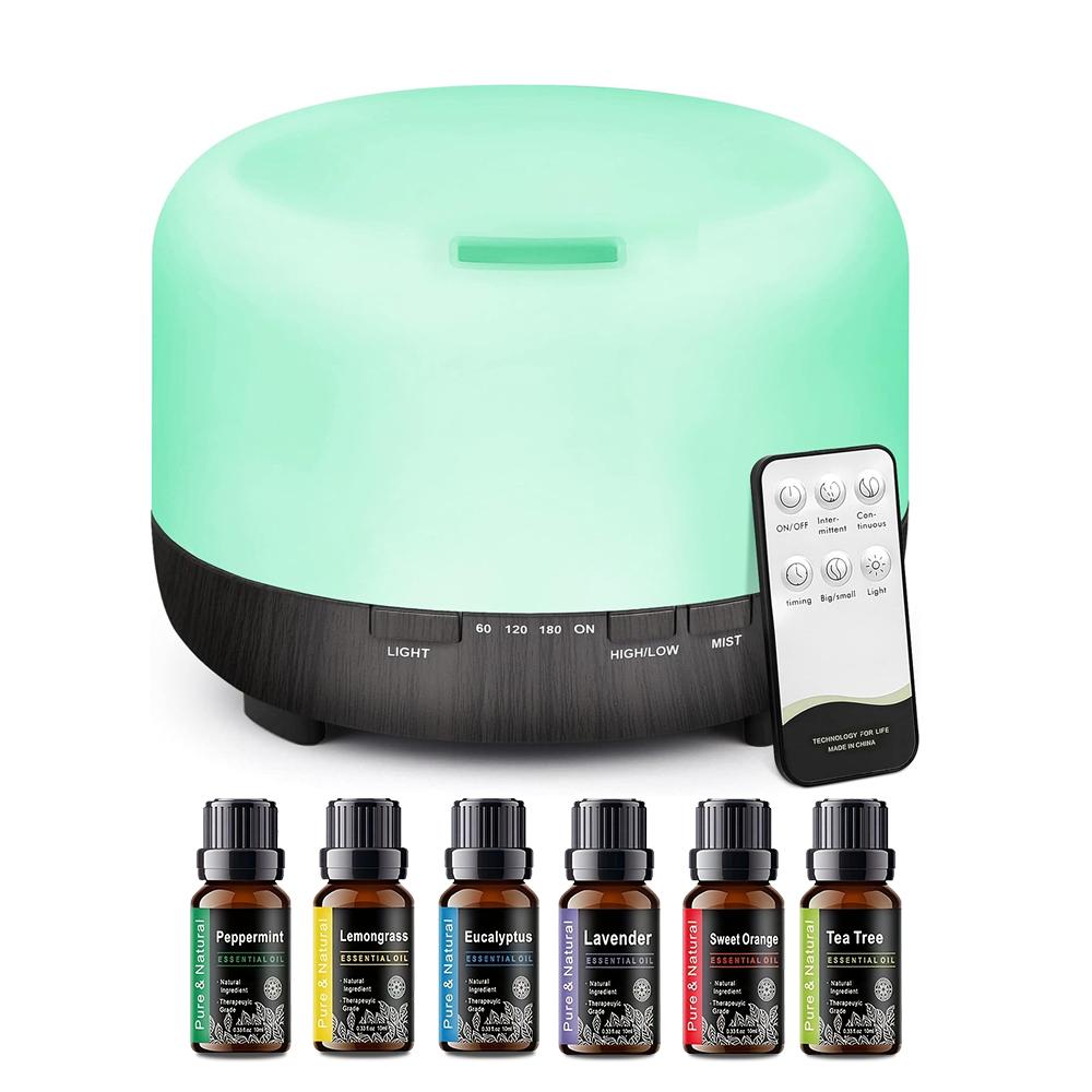 Essential Oil Diffuser Aromatherapy Humidifier 500ml Ultrasonic Aroma Air Vaporizer for Large Room Quiet Mist Humidifiers Remot