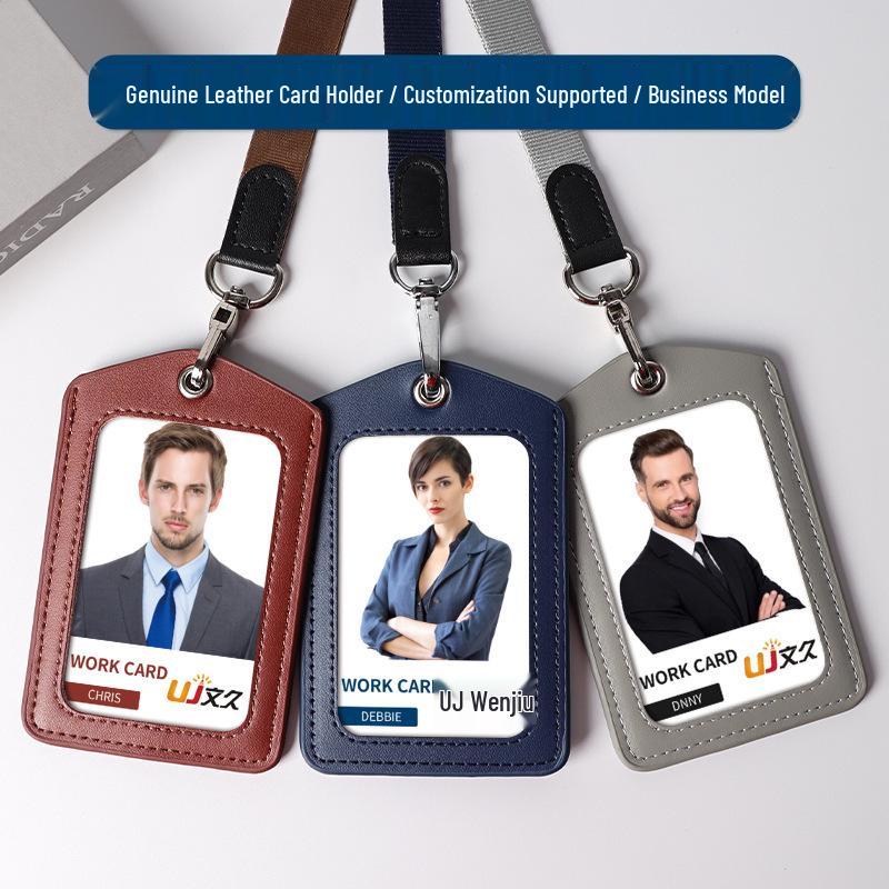Genuine Leather ID Badge & Card Holder with Lanyard Lanyard Only