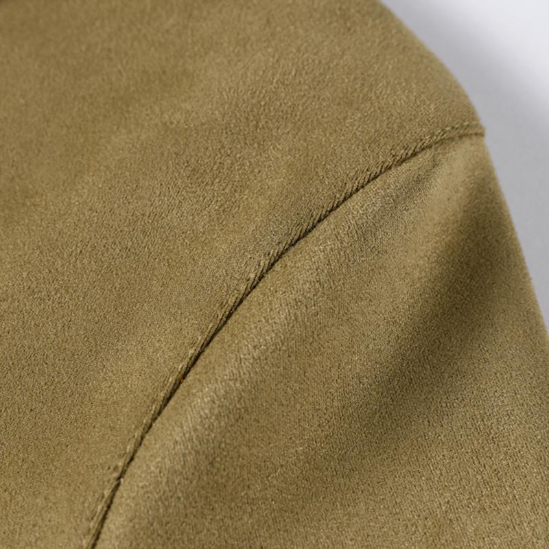 Retro Causal Suede Jackets Women Elegant Single Breasted Lapel Coats Autumn Winter Fashion Soft Pocket Outwear