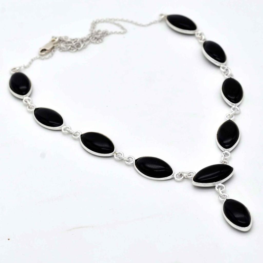 Schwarze Onyx 925 Sterling Silber Halskette, Edelstein Marquise handgemachte Halskette Geschenk für ihre Mutter, Jubiläumsgeschenk