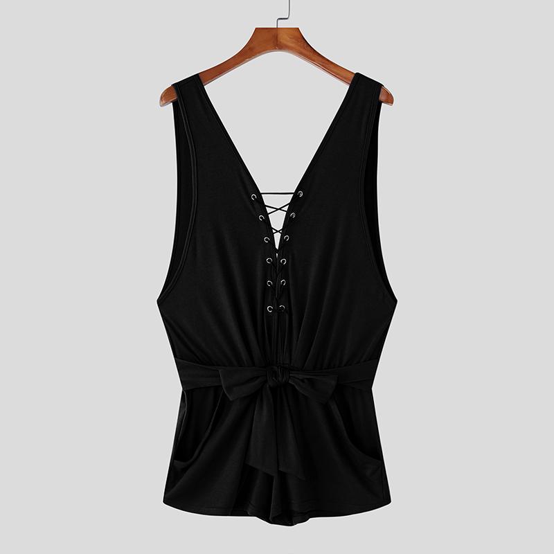 

INCERUN Mens Deep V Neck Bandage Belt Short Jumpsuits Romper Underwear S чорний