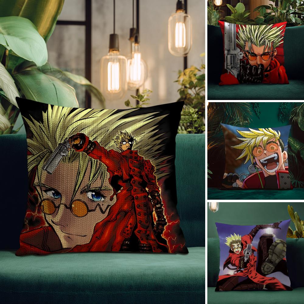 TTrigun Anime Cushion Cover Natural Linen Pillow Case DoubleSided Print Decorative Sofa Pillowcase Home Decor Gift