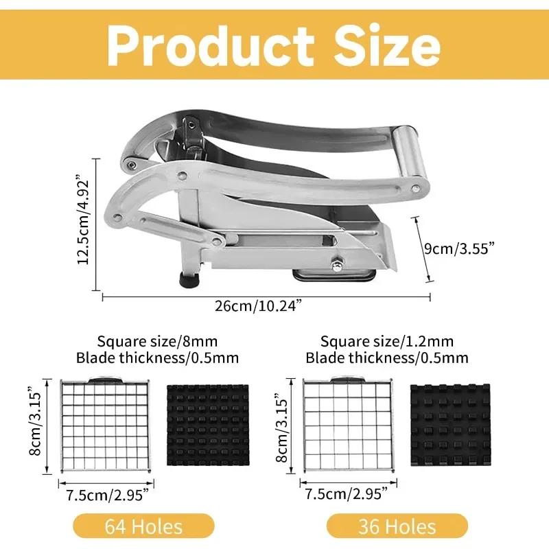 Multi-functional Potato Slicer for Cutting Carrots Cucumbers French Fry Cutter Stainless Steel Potato Cutter with 2 Blades