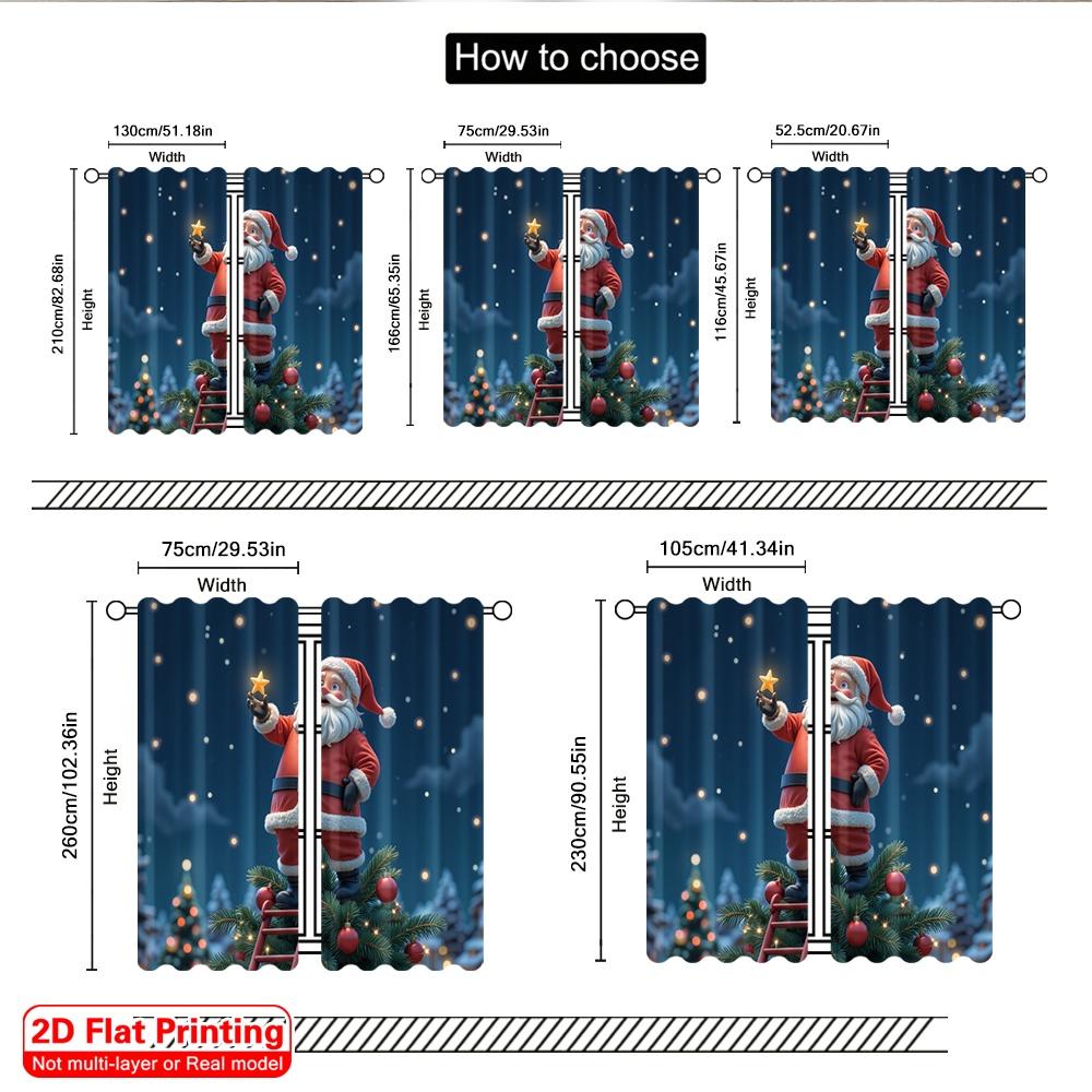 2pcs 2D Flat Printing Merry Christmas Drapes Santa Christmas Tree Star Polyester Without Electricity Family Party for Room Decor