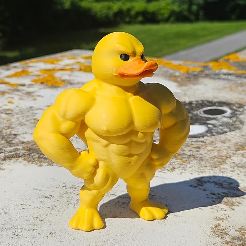 1pc Funny Muscle Yellow Duck Toy Funny Standing Duck Home Decoration Desktop Ornaments To Send Friends A Small Gift.