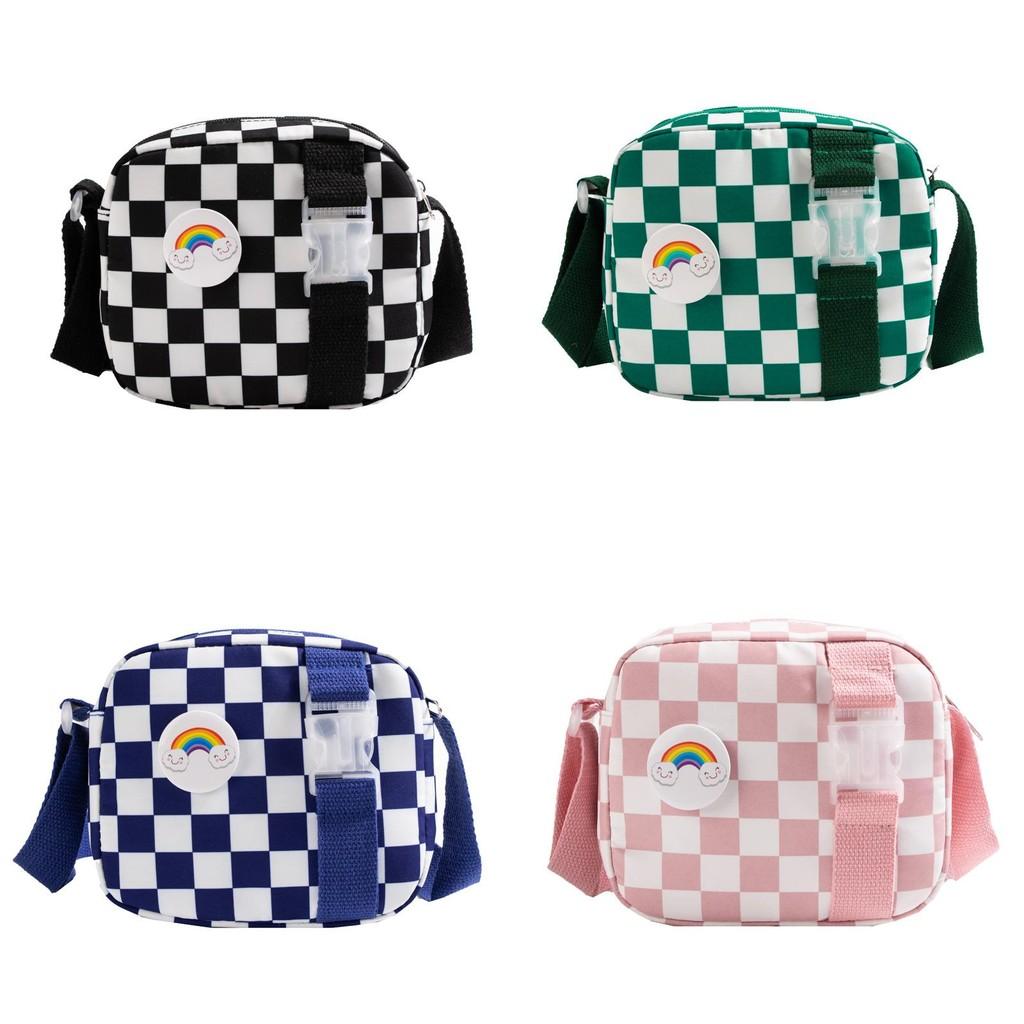 Vintage Chessboard Pattern Kids Shoulder Bag With Expandable Lightweight Nylon For Daily Use