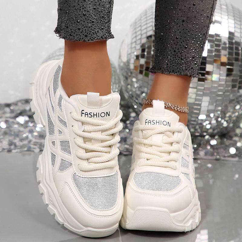 Fashion Fashion Crystal Chunky Sneakers Women Thick Bottom Non Slip Vulcanized Shoes Woman Plus Size 43 Breathable Platform Sports Shoes