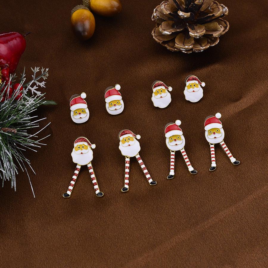 European and American Style Quirky Christmas Earrings - Long-Legged Santa Claus & Reindeer Cartoon Jewelry