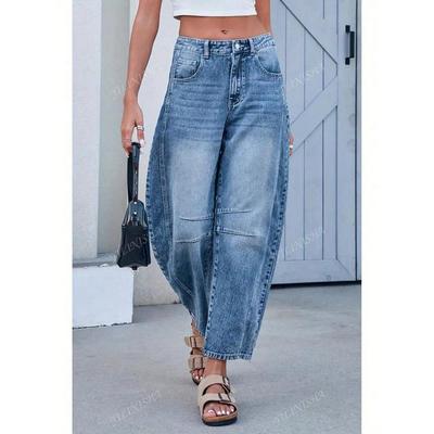 Nieuwe Damesmode Luipaardprint Wijde Pijpen Jeans, Losse Pasvorm Gewassen Denim Broek voor Casual Straatstijl