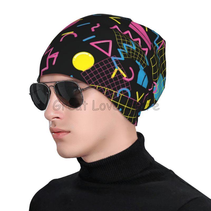 Retro 80s 90s Pop Art Print Knit Hat Women Men Outdoor Hat Beanie Caps Chemo Hat Slouchy Headwear Casual Black