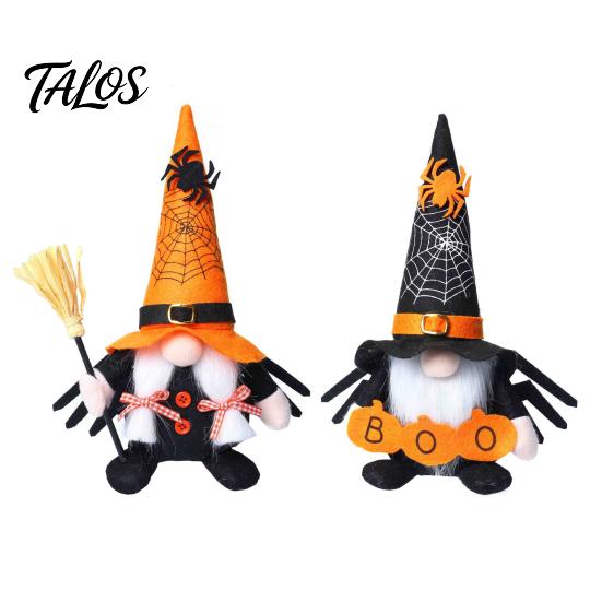 Binnen vensterbank decoraties Halloween Kabouter Decoratie, Spookachtige Oranje Zwart Spinnenweb Boo Zweedse Tomte Heks Bezem Accentjes Elf Beeldje,