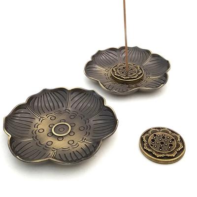 1 Stück Tragbarer Legierungs-Lotus Räucherstäbchenhalter, 9-Loch Meditationsstäbchenständer, Zen Heimdeko (Ohne Weihrauch)