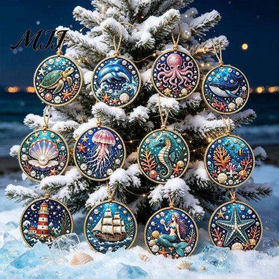 Festive Rhinestone Pearl Pendants 12Pcs DIY Christmas Painting Ornament Kit, Faux Kits Art Hanging Decor for Adults, Holiday Tree Wreath Mantel Craft