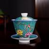 Court Style Cloisonné Enamel Sancai Gaiwan Ceramic Kung Fu Tea Set with Handmade Filigree Pahua Brewing Bowl