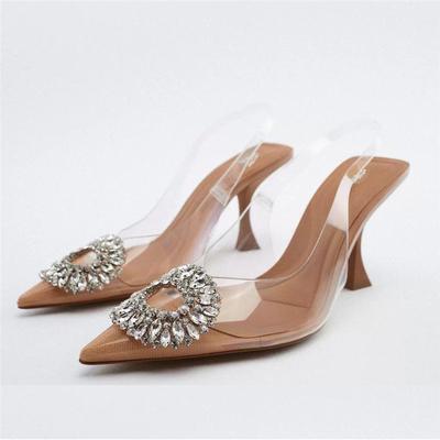 Luxury Rhinestone Transparent Heels Pvc Women 'S Shoes New Pointed Stiletto High Heesls Ladies Party Wedding Shoes