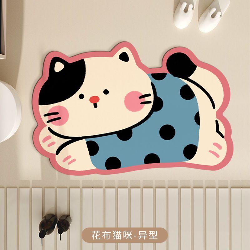 Cartoon Chubby Cat Shaped Doormat Soft Diatom Mud Non-Slip Bathroom Rug Absorbent Entryway Mat for Home Decor
