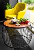Loft round coffee table, black metal, wooden table, brown bench, 60cm