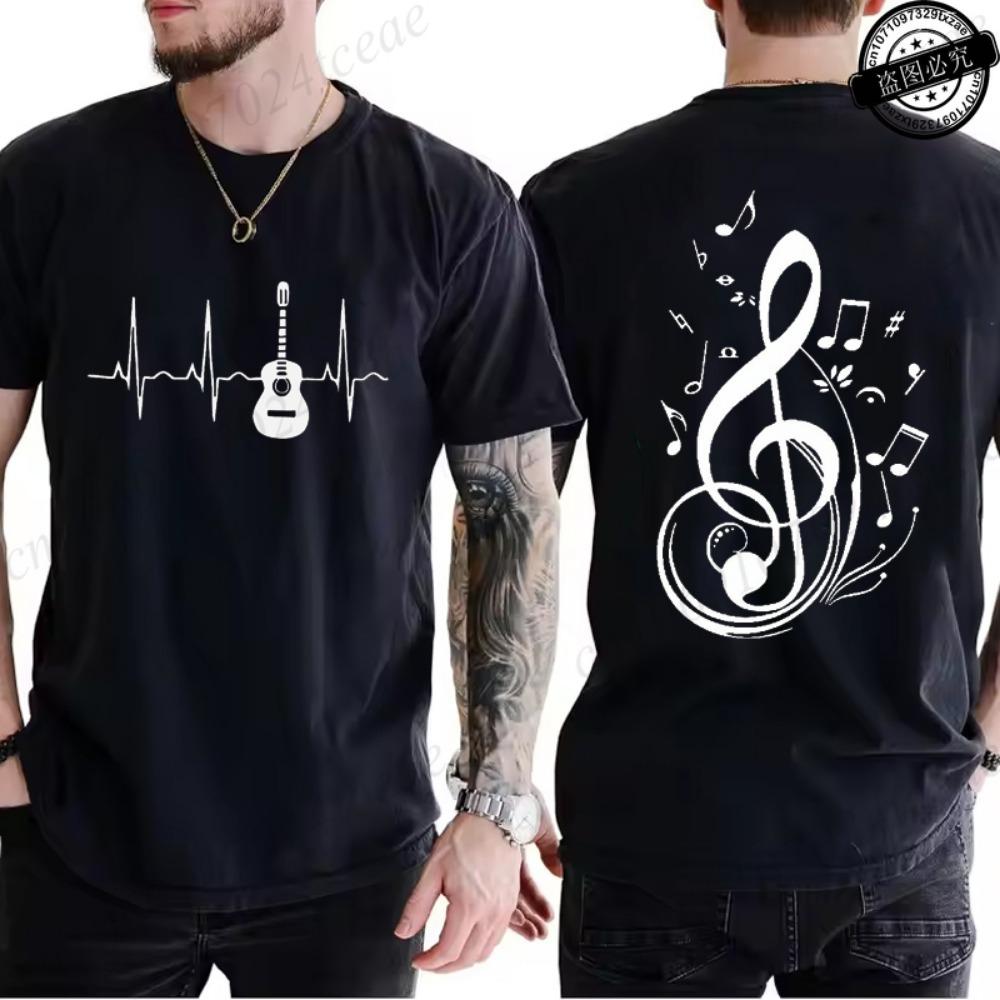 Men Women Music Notes Print T-Shirt Summer Casual Streetwear Round Neck Short Sleeve Tee