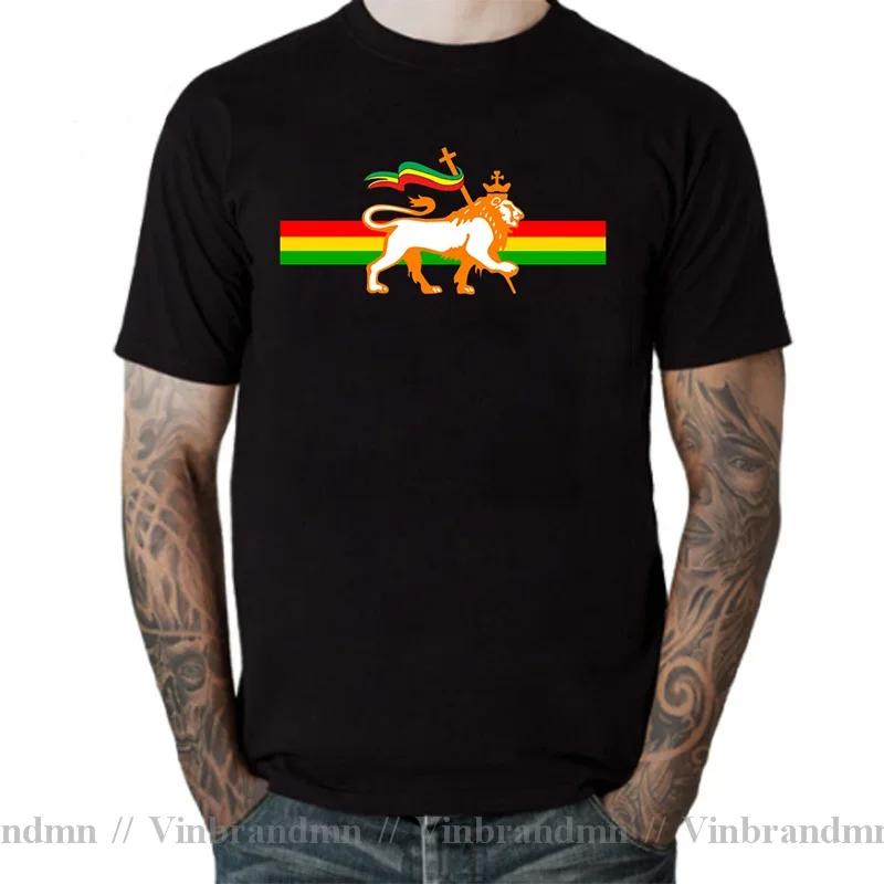 Novelty Red Yellow Green Stripes Rasta Lion Of Judah T Shirt Unisex Rastafarian Reggae Ethiopian Lion Flag Tshirt Jamaica Clothing