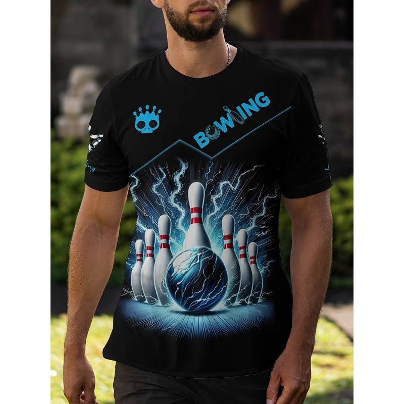 Καλοκαιρινή Μπλούζα με Στρογγυλή Λαιμόκοψη και 3D Εκτύπωση Μοτίβου Μπόουλινγκ Μοντέρνα Ανδρικά T-shirts με Κοντό Μανίκι