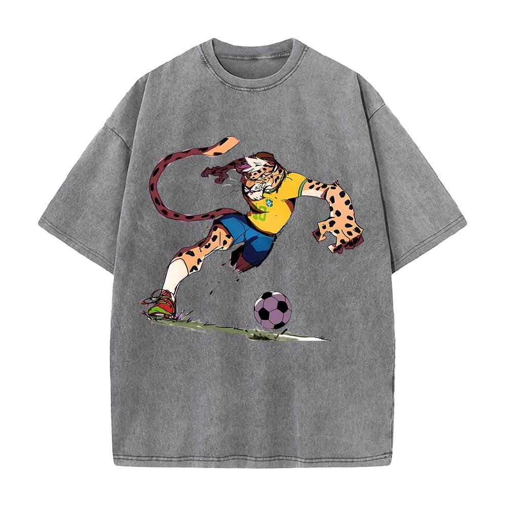 Beast Football Anime Aufdruck T-Shirt Herren Damen Kleidung Vintage Gewaschen Übergroßes T-Shirt Sommer Kurzarm Oberteile