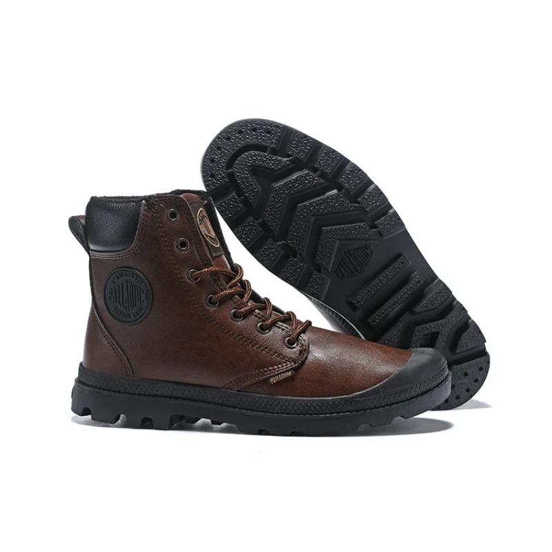 Black Leather Men Pampa Cuff Tactical Army Ankle Working Boots,Comfortable High Quality Walking Safety Walking Shoes