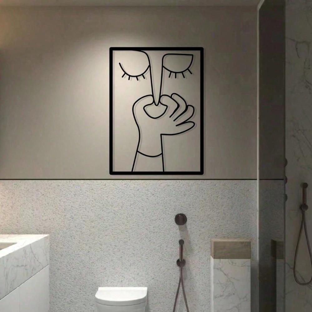 1pc Metal Nose Clip Wall Art, Minimalist Bathroom Line Art, Funny Toilet Decor, Guest Bathroom Hanging, Iron Craft Home Decor