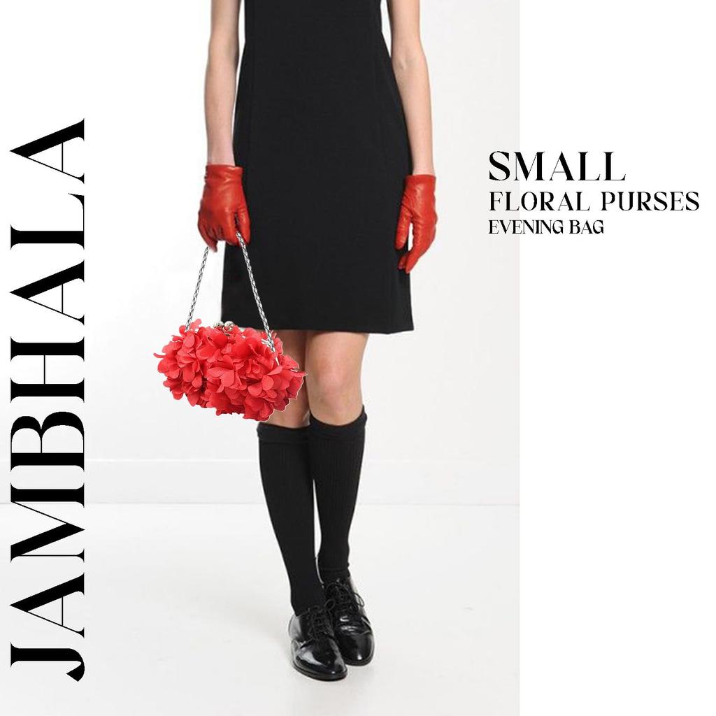 JAMBHALA Elegante Abend Kleine Blumen-Clutch mit Abnehmbarer Kette für und Abschlussbälle Damen Geldbörse, Hochzeiten, Partys, (rot)