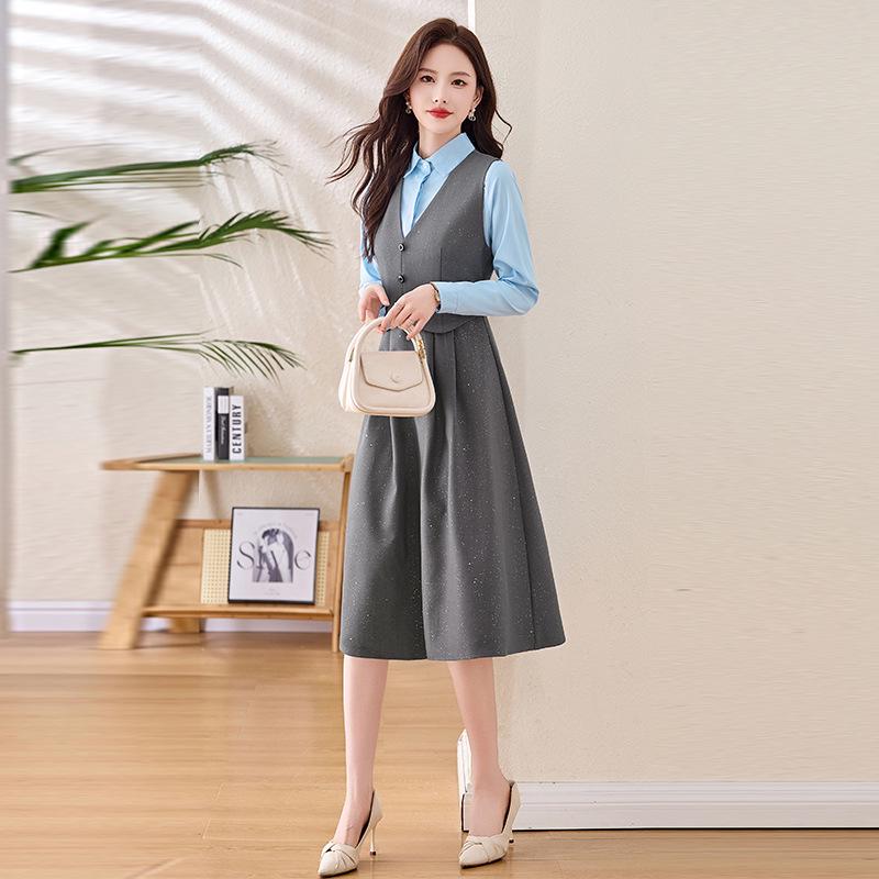 

2025 Spring Women s Long Sleeve Shirt & Vest Dress Set - NY2557 XXL (65-70 kg)