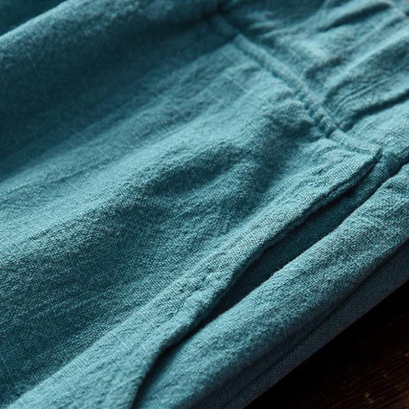 Spring Summer Cotton Linen Style Bloomers Wide Leg Pants Women Vintage Full Length Elegent Pants Solid Elasitic Waist